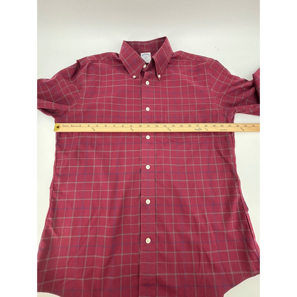 Brooks Brothers Regent Fit Non-Iron Cotton Check Shirt Mens Medium Burgundy Red - Picture 4 of 11